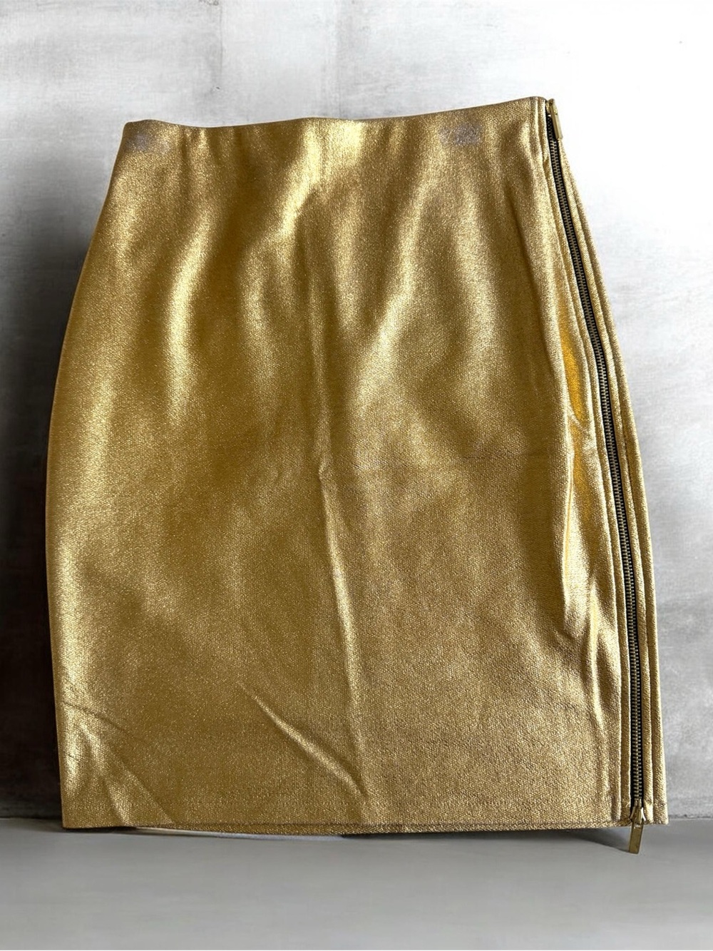 RACHEL Rachel Roy Metallic Gold Pencil Skirt with Side Zip Detail